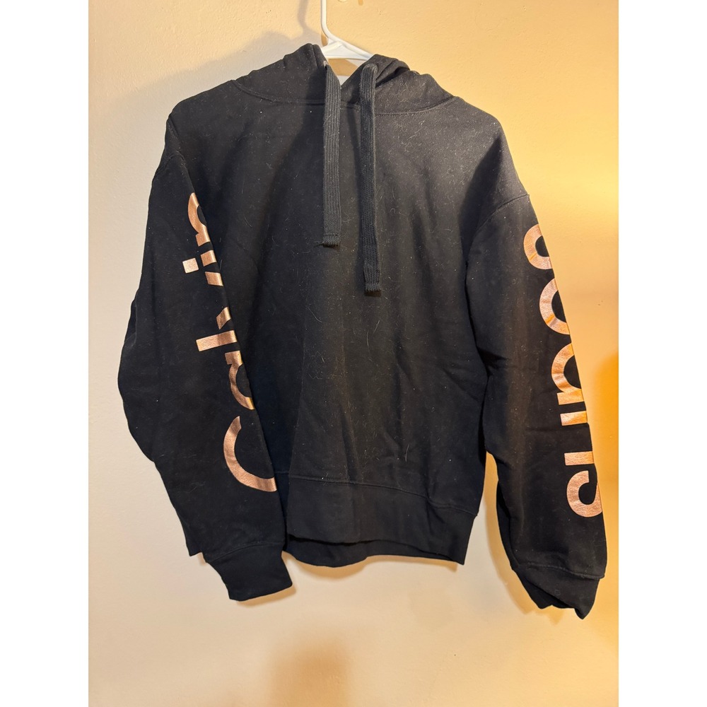 Calvin Klein Jeans Womens Black Rose Gold Metallic Logo Hoodie Sweatshirt M